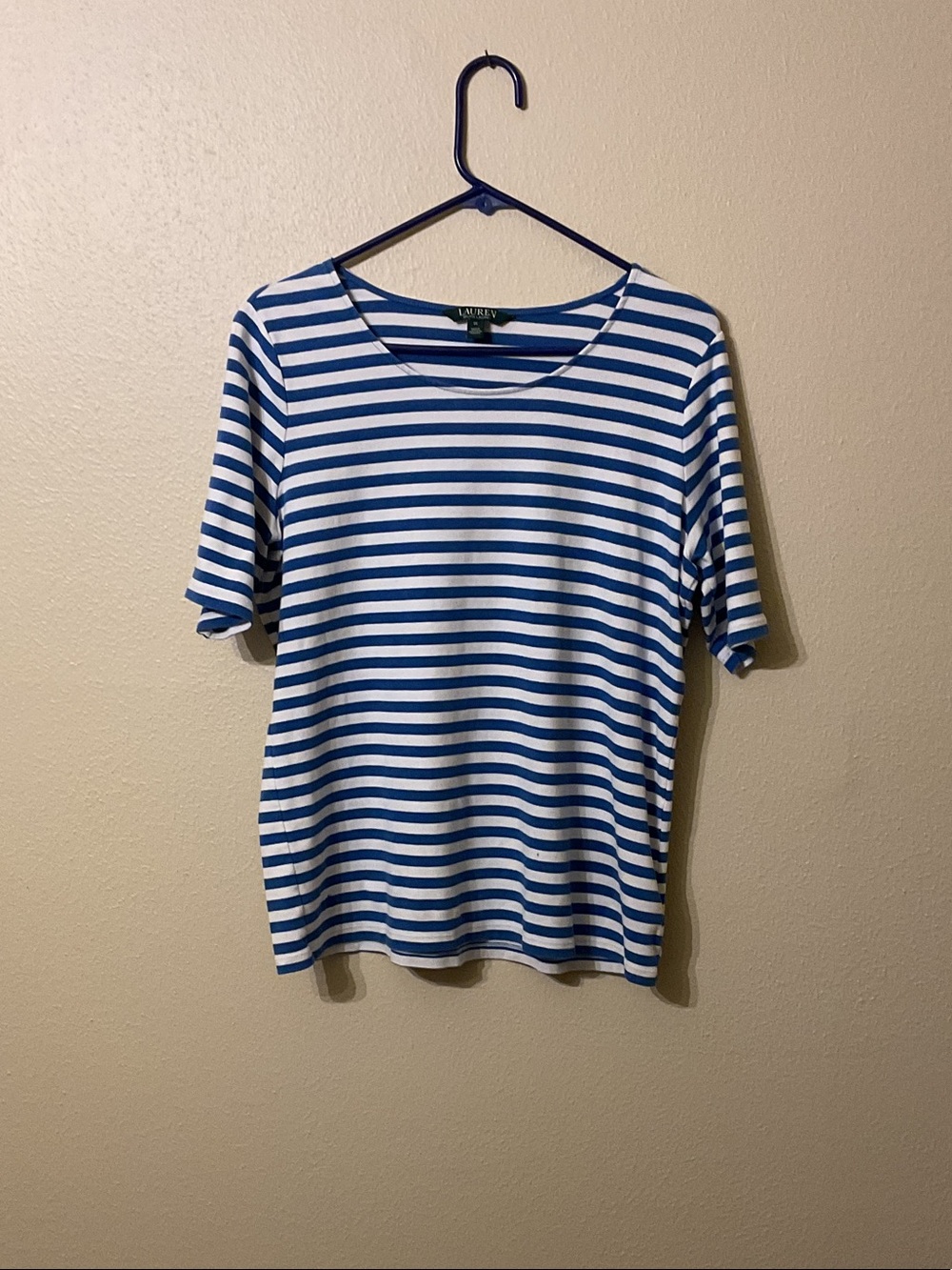 Lauren Ralph Lauren Blue and White Striped Short Sleeve Tee Size 1X